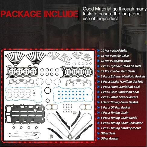 5.0 Full Gasket Set w/Bolts(12mm) Timing Chain Kit Intake/Exhaust Valve Oil Pan Gasket Fit for Ford F-150 Mustang GT 5.0L V8 2011-2012 HS26550PT BR3Z-6710-A 90510S ES72480 V4462 V4463 in Kuwait