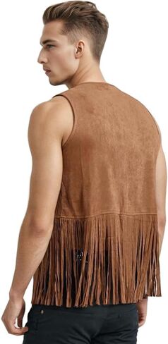 Men's Faux Suede 70s Hippie Cardigan Western Cowboy Sleeveless Costume Fringe Vest Tassel Jacket in Saudi Arabia