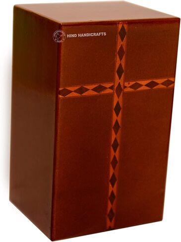 Wooden Cremation Urns for Human Ashes Adult Large (9" x 5.5" x 5", 180 Cu/in) – Handcrafted Hardwood Memorial Box with Cross – Maroon Funeral Burial Urn in Saudi Arabia