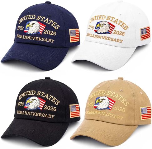Hercicy 4 Pcs 250 Anniversary USA Hat, Adjustable 250 Year American Anniversary Hat 1776-2026 Patriotic Baseball Cap with Embroidery Flag in Saudi Arabia