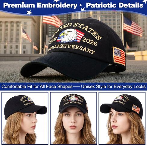 Hercicy 4 Pcs 250 Anniversary USA Hat, Adjustable 250 Year American Anniversary Hat 1776-2026 Patriotic Baseball Cap with Embroidery Flag in Saudi Arabia