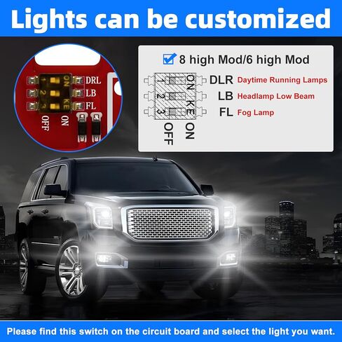 Light Module 6 High Mod ＆ 8 High Mod For Gm Low Beams DRL Fog Lights Stay On with High Beams, For 2003-2007 Chevy Silverado & Sierra 1500/2500/3500 Classic（Red） in Kuwait