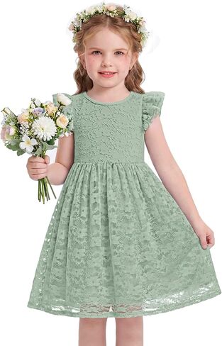 Arshiner Flower Girl Dress Toddler Lace Tutu Ruffle Sleeve Wedding Birthday Party Tulle Dresses in Saudi Arabia