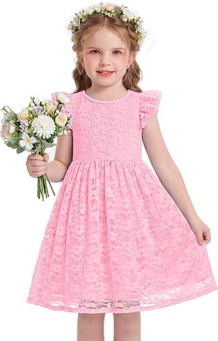 Arshiner Flower Girl Dress Toddler Lace Tutu Ruffle Sleeve Wedding Birthday Party Tulle Dresses in Saudi Arabia