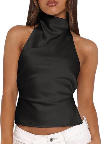 قمصان LCNBA النسائية اللطيفة ذات الرقبة العالية ذات الرقبة القصيرة وربطة عنق بدون ظهر صيفية in Kuwait