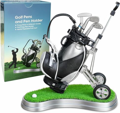 10L0L Gift for Men, Golf Pen Holder Desk Accessories for Golfers, 3 Club Pens Mini Gold Bag Office Decor, Funny Stocking Stuffers on Birthday, Christmas, Fathers Day (Golf Bag) in Kuwait