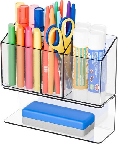 Yieach حامل علامة المسح الجاف المغناطيسي الشفاف للسبورة البيضاء، حامل علامة معرض مغناطيسي غير قابل للانزلاق وكأس مغناطيسي لعلامات المسح الجاف، حامل قلم رصاص أكريليك للخزانة، الفصل الدراسي، اللوحة البيضاء، المكتب in Kuwait