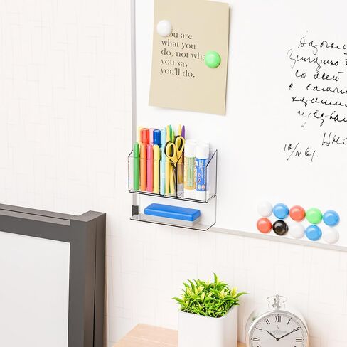 Yieach حامل علامة المسح الجاف المغناطيسي الشفاف للسبورة البيضاء، حامل علامة معرض مغناطيسي غير قابل للانزلاق وكأس مغناطيسي لعلامات المسح الجاف، حامل قلم رصاص أكريليك للخزانة، الفصل الدراسي، اللوحة البيضاء، المكتب in Kuwait