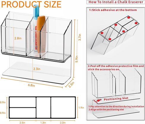 Yieach حامل علامة المسح الجاف المغناطيسي الشفاف للسبورة البيضاء، حامل علامة معرض مغناطيسي غير قابل للانزلاق وكأس مغناطيسي لعلامات المسح الجاف، حامل قلم رصاص أكريليك للخزانة، الفصل الدراسي، اللوحة البيضاء، المكتب in Kuwait