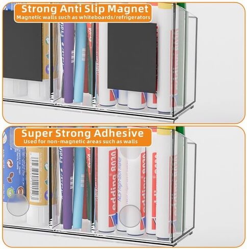 Yieach حامل علامة المسح الجاف المغناطيسي الشفاف للسبورة البيضاء، حامل علامة معرض مغناطيسي غير قابل للانزلاق وكأس مغناطيسي لعلامات المسح الجاف، حامل قلم رصاص أكريليك للخزانة، الفصل الدراسي، اللوحة البيضاء، المكتب in Kuwait