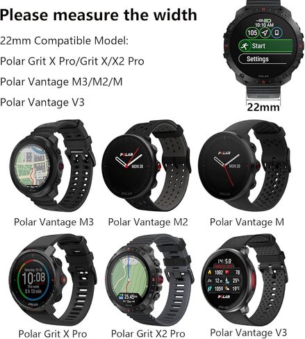 سوار ساعة من السيليكون مقاس 22 ملم متوافق مع Polar Grit X Pro/Grit X/X2 Pro، Vantage M/M2/M3 بديل رياضي لحزام Polar Vantage V2/V3 للرجال والنساء in Kuwait