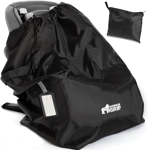 Gorilla Grip Car Seat Travel Bag, Water Dirt Tear Resistant, Easy Carry Padded Backpack Covers for Airplane, Gate Check Bags Infant Booster Convertible Carseat Air Plane Cover for Seats, Black in Kuwait