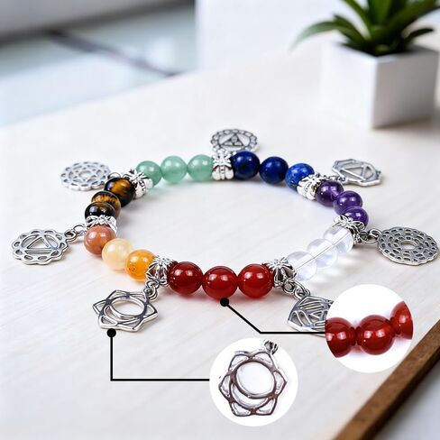 7 Chakra Healing Bracelet with Natural stones for Energy Healing & Balance, Stretch Beaded Jewelry for Energy Balance, Meditation, Yoga, Gift for Women in Saudi Arabia
