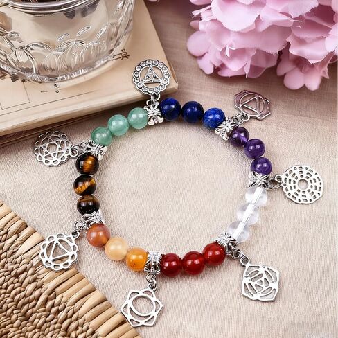 7 Chakra Healing Bracelet with Natural stones for Energy Healing & Balance, Stretch Beaded Jewelry for Energy Balance, Meditation, Yoga, Gift for Women in Saudi Arabia