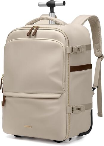 GOLF SUPAGS Rolling Backpack for Women 17 Inch Convertible Travel Laptop Backpack with Wheels, 32L Carry On Business Luggage Daypack Water-Resistant Rolling Bag for Work Short Trips (Apricot) in Saudi Arabia