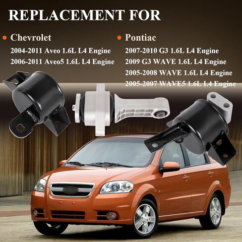 حامل محرك المحرك واستبدال التركيب العابر لـ 2004 2005 2006 2007 2008 2009 2010 2011 2012 2013 2014 2015 2016 2017 Chevy Aveo 1.6L L4، مجموعة حامل المحرك المكونة من 3 قطع بديلة OE# A5350HY 96535431 96535510 in Kuwait