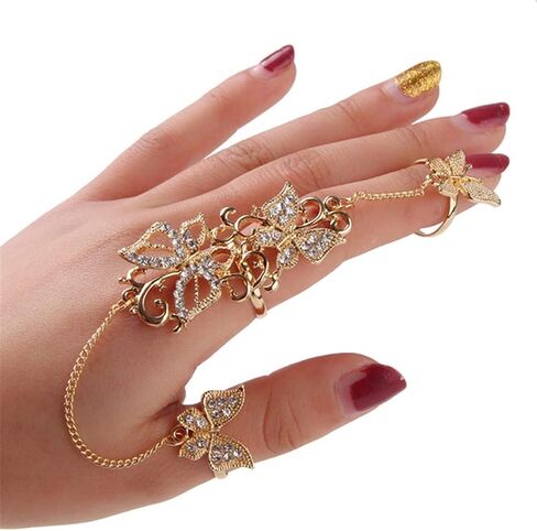CZ Butterfly Ring Bracelet for Women Dainty Slave Hand Chain Harness Bangle Boho Gypsy Bollywood Wedding Cosplay Retro Party Y2K Jewelry 1 Piece in Saudi Arabia