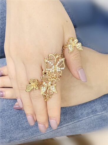CZ Butterfly Ring Bracelet for Women Dainty Slave Hand Chain Harness Bangle Boho Gypsy Bollywood Wedding Cosplay Retro Party Y2K Jewelry 1 Piece in Saudi Arabia