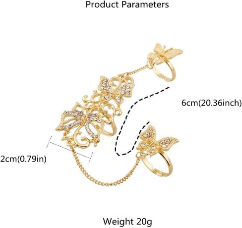 CZ Butterfly Ring Bracelet for Women Dainty Slave Hand Chain Harness Bangle Boho Gypsy Bollywood Wedding Cosplay Retro Party Y2K Jewelry 1 Piece in Saudi Arabia