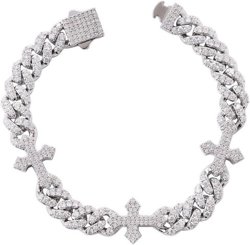 LuxeFlex Iced Out 9mm سوار كوبي متقاطع، للجنسين يسوع ديني مطلي بالذهب الأبيض متألق كبير 5A مكعب زركونيا لامعة مجوهرات نسائية فاخرة in Kuwait