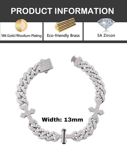 LuxeFlex Iced Out 9mm Cross Cuban Bracelet, Unisex Jesus religious White Gold Plated Sparkling big 5A Cubic Zirconia Shiny Women Luxury Jewelry in Saudi Arabia