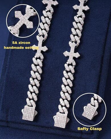 LuxeFlex Iced Out 9mm Cross Cuban Bracelet, Unisex Jesus religious White Gold Plated Sparkling big 5A Cubic Zirconia Shiny Women Luxury Jewelry in Saudi Arabia