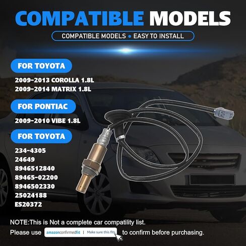 234-4305 Oxygen O2 Sensor Downstream for Toyota Corolla 1.8L 2009-2013 Matrix 1.8L 2009-2014 Pontiac Vibe 1.8L 2009-2010 Replace 89465-02200 8946502330 25024188 in Kuwait