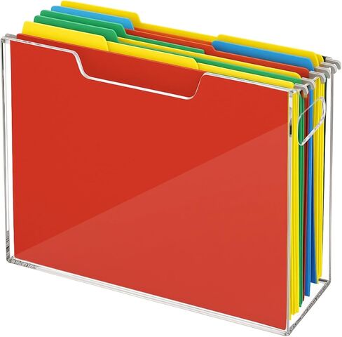 Acrylic File Folder Organizer, Clear Hanging File Organizer Box for Letter Size, Desktop File Holder with Handles, Slim Filing Storage Box for Desk Office Home Work, 12.2 x 9.4 x 3.5 in in Saudi Arabia