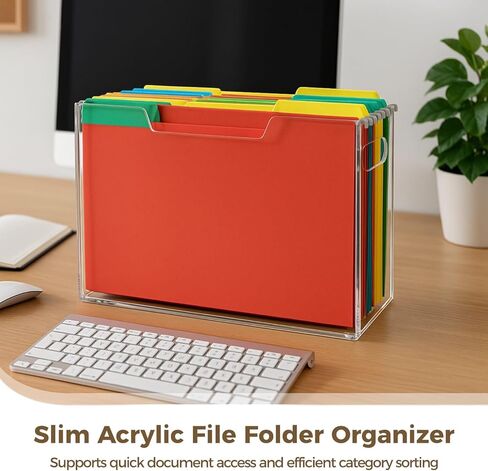 Acrylic File Folder Organizer, Clear Hanging File Organizer Box for Letter Size, Desktop File Holder with Handles, Slim Filing Storage Box for Desk Office Home Work, 12.2 x 9.4 x 3.5 in in Saudi Arabia