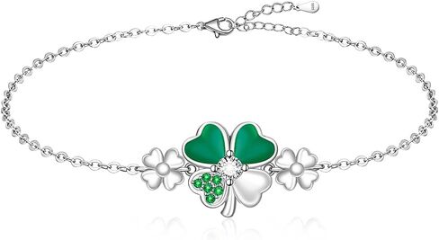 Good Luck Four Leaf Clover Bracelet for Women Friends Green St Patricks Day Gifts Irish Jewelry Shamrock Bracelets Sterling Silver in Saudi Arabia