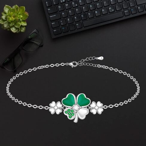 Good Luck Four Leaf Clover Bracelet for Women Friends Green St Patricks Day Gifts Irish Jewelry Shamrock Bracelets Sterling Silver in Saudi Arabia