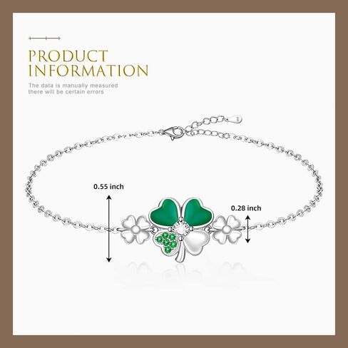 Good Luck Four Leaf Clover Bracelet for Women Friends Green St Patricks Day Gifts Irish Jewelry Shamrock Bracelets Sterling Silver in Saudi Arabia