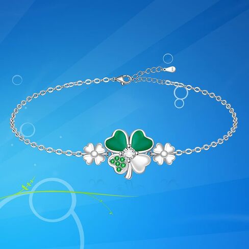 Good Luck Four Leaf Clover Bracelet for Women Friends Green St Patricks Day Gifts Irish Jewelry Shamrock Bracelets Sterling Silver in Saudi Arabia