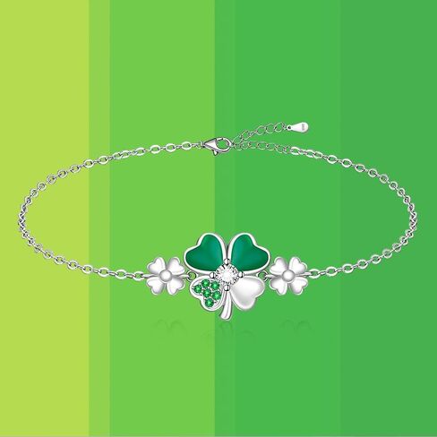 Good Luck Four Leaf Clover Bracelet for Women Friends Green St Patricks Day Gifts Irish Jewelry Shamrock Bracelets Sterling Silver in Saudi Arabia