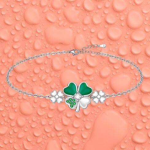 Good Luck Four Leaf Clover Bracelet for Women Friends Green St Patricks Day Gifts Irish Jewelry Shamrock Bracelets Sterling Silver in Saudi Arabia