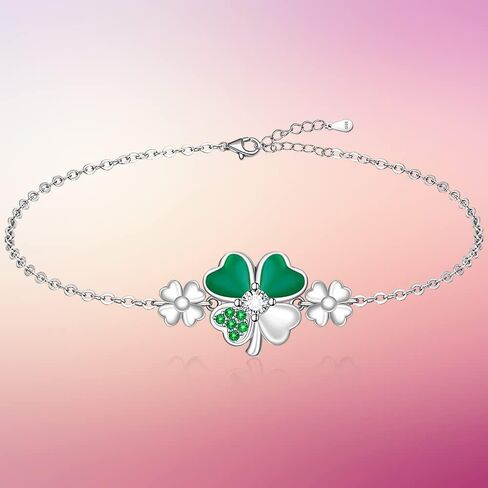 Good Luck Four Leaf Clover Bracelet for Women Friends Green St Patricks Day Gifts Irish Jewelry Shamrock Bracelets Sterling Silver in Saudi Arabia