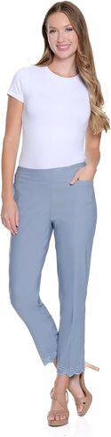 SLIM-SATION Women's Pull on Ankle Pant with Real Front and Faux Back Pockets and Scallop Embroidery Hem in Saudi Arabia