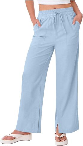 Linen Pants Women Summer Lounge Beach Vacation Flowy Palazzo Trousers Boho Travel Pant Comfy Plus Size Cotton Clothes in Saudi Arabia