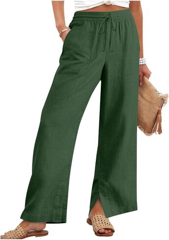 Linen Pants Women Summer Lounge Beach Vacation Flowy Palazzo Trousers Boho Travel Pant Comfy Plus Size Cotton Clothes in Saudi Arabia