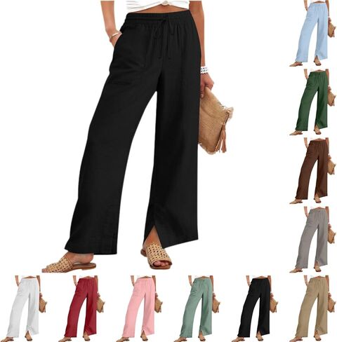 Linen Pants Women Summer Lounge Beach Vacation Flowy Palazzo Trousers Boho Travel Pant Comfy Plus Size Cotton Clothes in Saudi Arabia