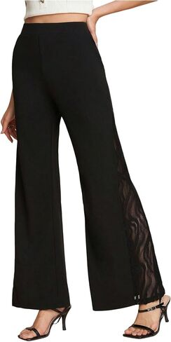 OYOANGLE Women's Lace Mesh Wide Leg Pants High Waist Flared Dress Pants Bell Bottom Trousers Trendy in Saudi Arabia