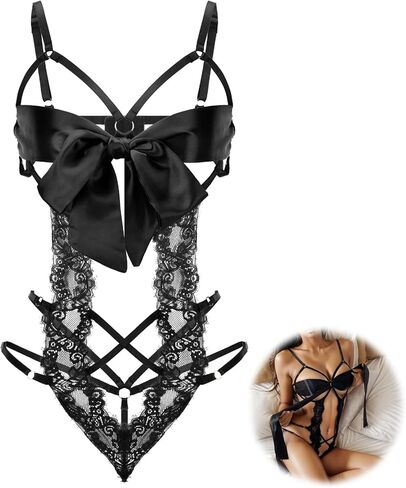 Women's Sexy Underwear Lingerie Lace Hollow Body Bodysuit Cheeky Lingerie Bow Tie Underwear Set Lace Party Outfit in Saudi Arabia