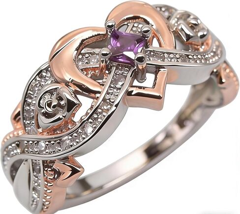 Vsoruln 925 الفضة الاسترليني الساطع الأبيض روز الأميرة خاتم الماس X حلقة مكعب زركونيا وعد خواتم تشيكوسلوفاكيا على شكل قلب الذهب الوردي نغمتين خاتم الزركون خاتم الخطوبة الزفاف للنساء (8) in Kuwait