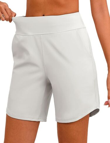 Quenteen Women's 7'' Athletic Shorts with Pockets High Waisted Bermuda Shorts Walking Running Yoga Jogger in Kuwait