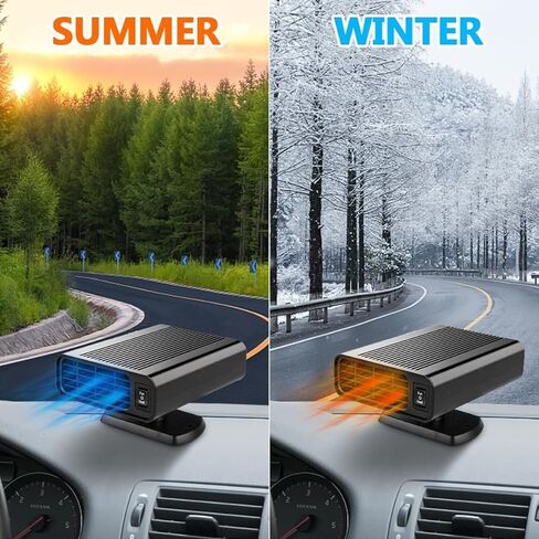 Portable Car Heater 12V 150W – 2-in-1 Cold and Hot Air Defroster with 360-Degree Base Rotation, Fast Heating Fan for Windshield Defogging, Plug-in Auto Heater for Winter Driving in Kuwait