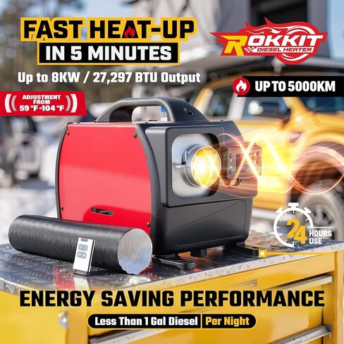 [إصدار 2026] سخان ديزل 8 كيلو وات، 110 فولت/12 فولت الكل في واحد سخان هواء ديزل محمول مع شاشة ترموستات LCD وجهاز تحكم عن بعد للشاحنات ومقطورة السيارة والقارب والمنزل المتنقل (8 كيلو وات) in Kuwait