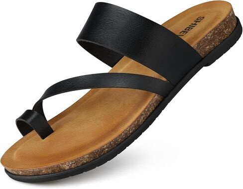 SHIBEVER Women's Flip Flops Sandals: Comfortable Dressy Cork Footbed Arch Support Slip On Ring Toe Thong Walking Sandals in Saudi Arabia