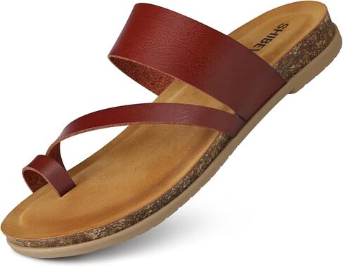 SHIBEVER Women's Flip Flops Sandals: Comfortable Dressy Cork Footbed Arch Support Slip On Ring Toe Thong Walking Sandals in Saudi Arabia