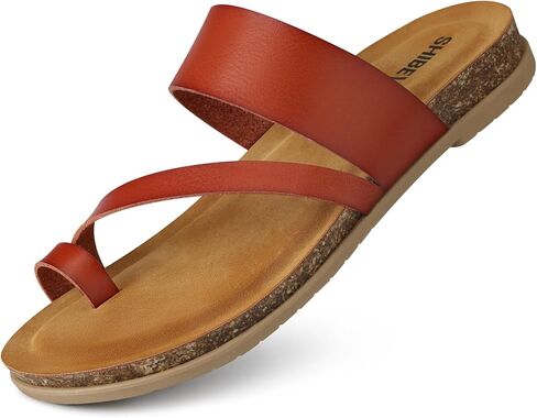 SHIBEVER Women's Flip Flops Sandals: Comfortable Dressy Cork Footbed Arch Support Slip On Ring Toe Thong Walking Sandals in Saudi Arabia