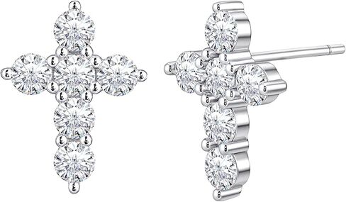 Moissanite Cross Stud Earrings, 1.27Ct, Round Cut D Color, VVS1 S925 Sterling Silver Moissanite Earrings, Valentines Anniversary Birthday Mothers Day Jewelry Christian Gifts in Saudi Arabia